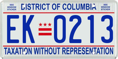 DC license plate EK0213