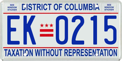 DC license plate EK0215