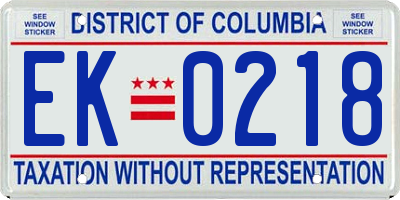 DC license plate EK0218