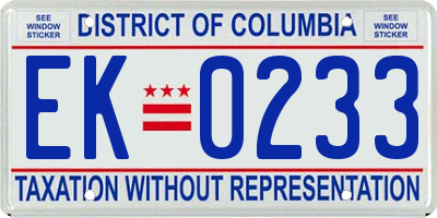 DC license plate EK0233