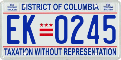 DC license plate EK0245