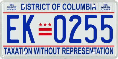 DC license plate EK0255