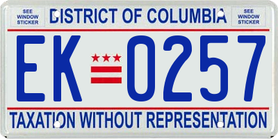 DC license plate EK0257