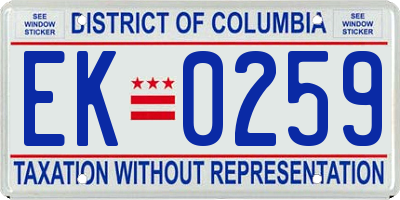 DC license plate EK0259