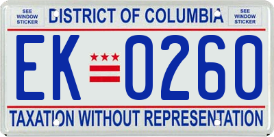 DC license plate EK0260