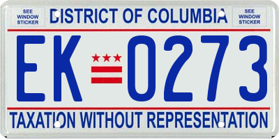 DC license plate EK0273