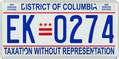 DC license plate EK0274