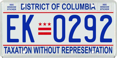 DC license plate EK0292