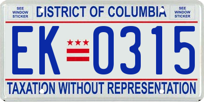 DC license plate EK0315