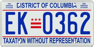 DC license plate EK0362