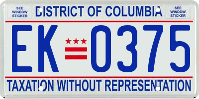 DC license plate EK0375