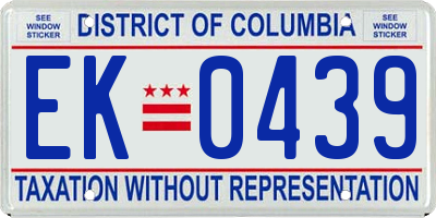 DC license plate EK0439