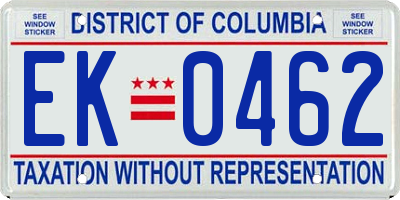 DC license plate EK0462