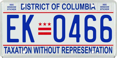 DC license plate EK0466