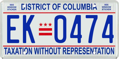 DC license plate EK0474