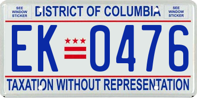 DC license plate EK0476