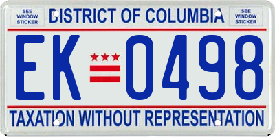 DC license plate EK0498