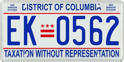 DC license plate EK0562