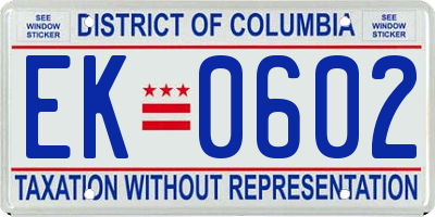 DC license plate EK0602