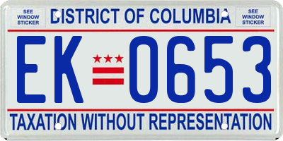 DC license plate EK0653