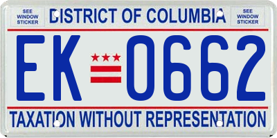 DC license plate EK0662