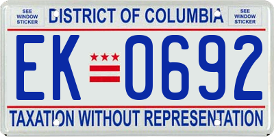 DC license plate EK0692