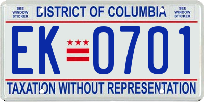 DC license plate EK0701