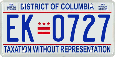 DC license plate EK0727