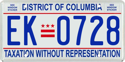 DC license plate EK0728