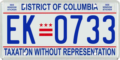 DC license plate EK0733