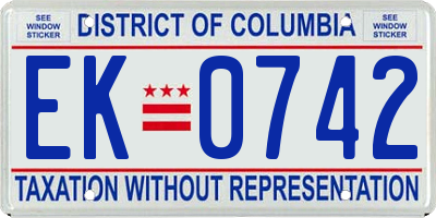 DC license plate EK0742