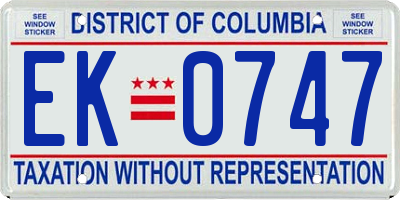 DC license plate EK0747