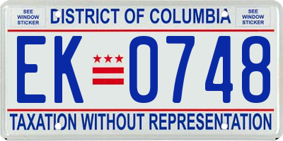 DC license plate EK0748