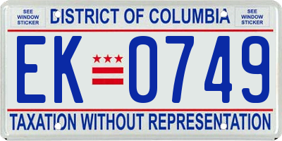 DC license plate EK0749