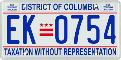 DC license plate EK0754