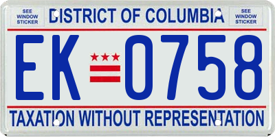 DC license plate EK0758