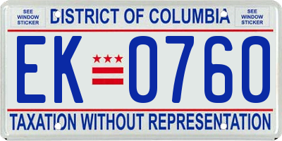 DC license plate EK0760