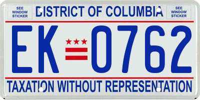 DC license plate EK0762