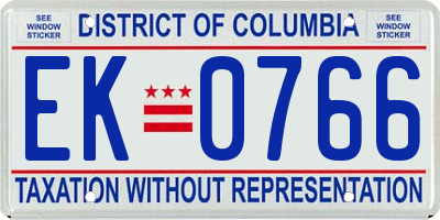 DC license plate EK0766