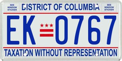 DC license plate EK0767