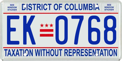 DC license plate EK0768
