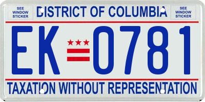 DC license plate EK0781