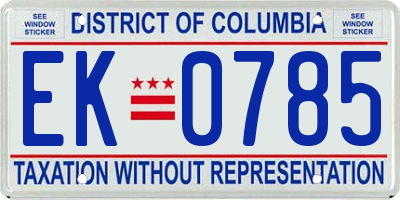 DC license plate EK0785