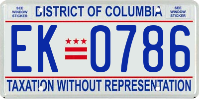 DC license plate EK0786