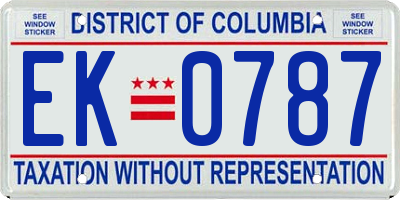 DC license plate EK0787