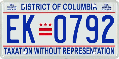 DC license plate EK0792