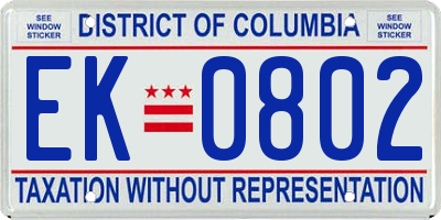 DC license plate EK0802