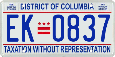 DC license plate EK0837