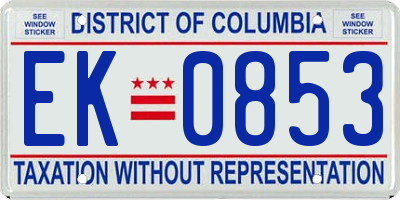 DC license plate EK0853
