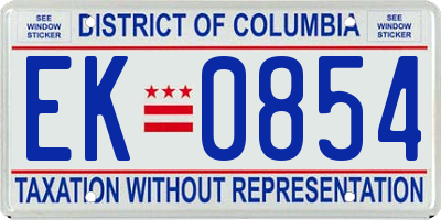 DC license plate EK0854